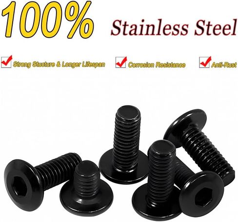 Metuja M6-1.0 x 35mm، 20-Pack مسامير برغي ذات رأس مسطح أسود برأس سداسي، 304 من الفولاذ المقاوم للصدأ، مسامير M6 مترابطة بالكامل، مثبتات مترية للأثاث in Kuwait