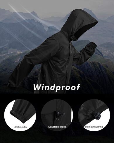 سترة المطر الرجالية من Outdoor Ventures مقاومة للماء وخفيفة الوزن وقابلة للتعبئة مع غطاء رأس للمشي لمسافات طويلة في الجولف in Kuwait