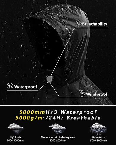 سترة المطر الرجالية من Outdoor Ventures مقاومة للماء وخفيفة الوزن وقابلة للتعبئة مع غطاء رأس للمشي لمسافات طويلة في الجولف in Kuwait