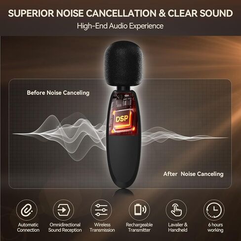 Wireless Lavalier Microphone for Android, Mini Microphone, Noise Reduction, 2.4G Ultra-Low Delay | 8-Hour Battery | 48kHz | 66FT Profession Mic for YouTube, Recording, Vlog, TikTok in Saudi Arabia