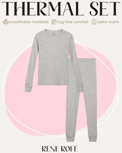 طقم ملابس داخلية حرارية للفتيات من Rene Rofe - قطعتين من قطعة علوية محبوكة وبنطلون طويل (2T-16) in Kuwait