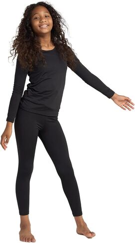 مجموعة ملابس داخلية حرارية للفتيات من لاباسا، مبطنة بالصوف، طبقة أساسية طويلة من جون، بأكمام طويلة وأسفل للتزلج في فصل الشتاء البارد G03 11-12 سنة Thermoflux G03: أسود in Kuwait