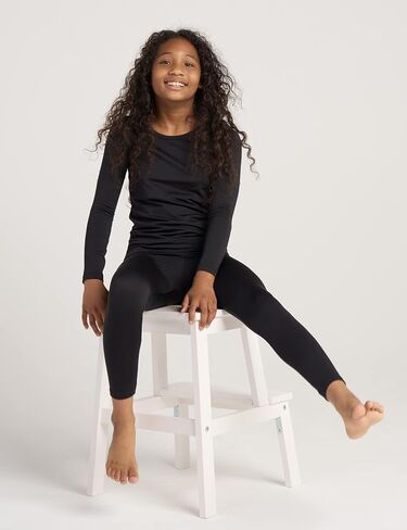 مجموعة ملابس داخلية حرارية للفتيات من لاباسا، مبطنة بالصوف، طبقة أساسية طويلة من جون، بأكمام طويلة وأسفل للتزلج في فصل الشتاء البارد G03 11-12 سنة Thermoflux G03: أسود in Kuwait