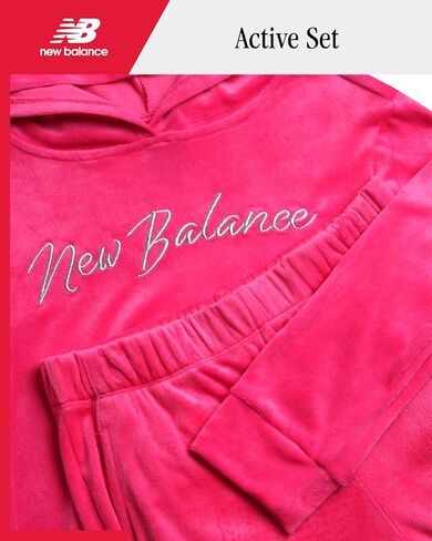 New Balance Girls' Sweatsuit Set - 2 Piece Velour Pullover Hoodie and Flare Jogger Pants - Activewear Set for Girls (7-12) in Saudi Arabia