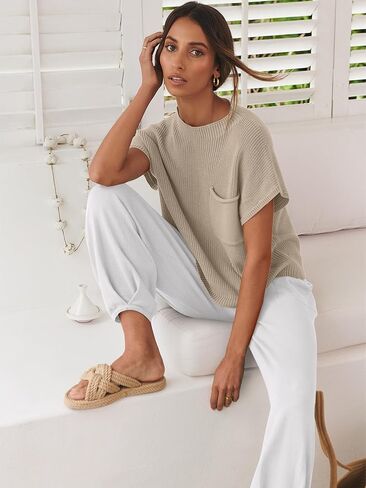 ANRABESS Women's Two Piece Outfits Knit Sweater Vest Crop Top Pants Lounge Matching Tracksuit Sweatsuit Travel Clothes Sets in Kuwait