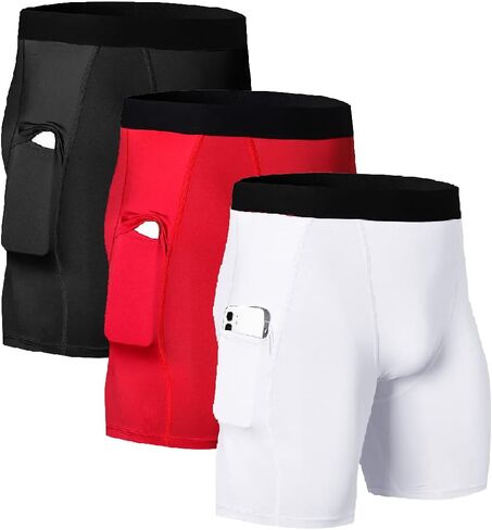Men's Athletic Compression Shorts with Pockets Running Workout Active Underwear in Kuwait