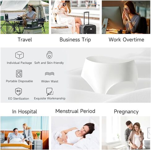 ملابس داخلية نسائية للاستعمال مرة واحدة للسفر للسيدات سراويل داخلية متوسطة الخصر مفيدة سراويل داخلية للفنادق والمنتجعات الصحية للإقامة في حالات الطوارئ باللون الأبيض in Kuwait