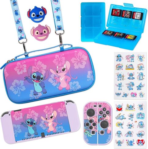 PERFECTSIGHT Switch Carrying Case for Nintendo Switch OLED 7 Inch Console with 10 in 1 Bundle Accessories, Cute Travel Carry Case with Game Card Case Thumb Grip Caps and Switch OLED Protective Case Cover, Blue in Saudi Arabia