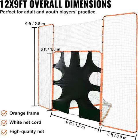هدف لاكروس 3 في 1 من VEVOR مع حاجز خلفي وهدف، شبكة لاكروس مقاس 12 × 9 بوصة، معدات لاكروس ريبوندر بإطار فولاذي في الفناء الخلفي، شبكة تدريب سريعة وسهلة الإعداد، مثالية لتدريب الشباب البالغين، برتقالي in Saudi Arabia
