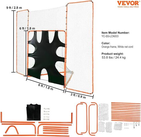 هدف لاكروس 3 في 1 من VEVOR مع حاجز خلفي وهدف، شبكة لاكروس مقاس 12 × 9 بوصة، معدات لاكروس ريبوندر بإطار فولاذي في الفناء الخلفي، شبكة تدريب سريعة وسهلة الإعداد، مثالية لتدريب الشباب البالغين، برتقالي in Saudi Arabia