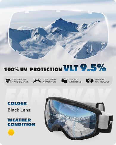 findway OTG Ski Goggles - Over Glasses Snow Snowboard Goggles for Men Women Adult & Youth - Anti-Fog 100% UV Protection in Kuwait