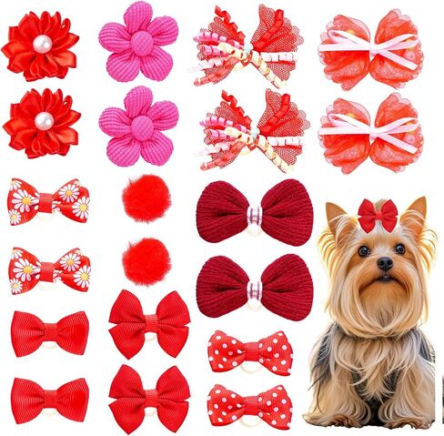 choyaxo 20pcs Pink Dog Bows Dog Bow with Rubber Bands Puppy Hair Bows Mix Style Flower Bow for Dog Cat in Saudi Arabia