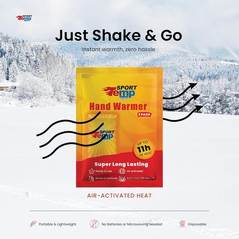 Hand Warmers - Up to 11 Hours of Heat, Super Long Lasting - Easy, All Natural - Air Activated, for Body, Hands & Toes - Odorless Hot Hand Warmer - Sport Temp in Kuwait