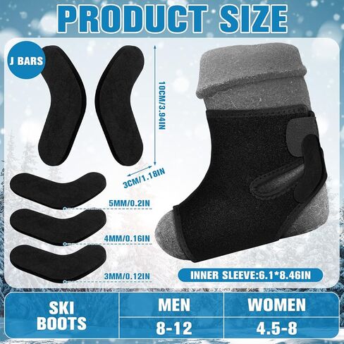 2 Pcs Ski & Snowboard Boot Fitting Liner Sleeve with 30 Pack J Bars Fitting Pads, 3 Sizes Self-Adhesive Foam Padding, Reduce Heel Lift and Ankle Blisters for Skiing Snowboarding in Kuwait
