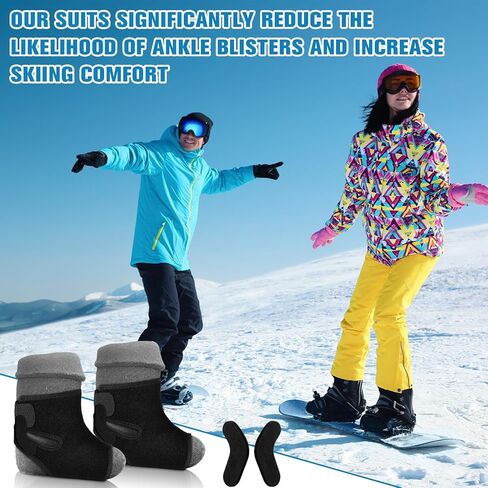 2 Pcs Ski & Snowboard Boot Fitting Liner Sleeve with 30 Pack J Bars Fitting Pads, 3 Sizes Self-Adhesive Foam Padding, Reduce Heel Lift and Ankle Blisters for Skiing Snowboarding in Kuwait