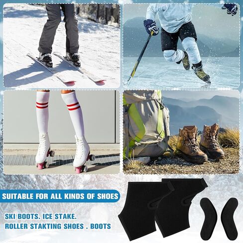 2 Pcs Ski & Snowboard Boot Fitting Liner Sleeve with 30 Pack J Bars Fitting Pads, 3 Sizes Self-Adhesive Foam Padding, Reduce Heel Lift and Ankle Blisters for Skiing Snowboarding in Kuwait