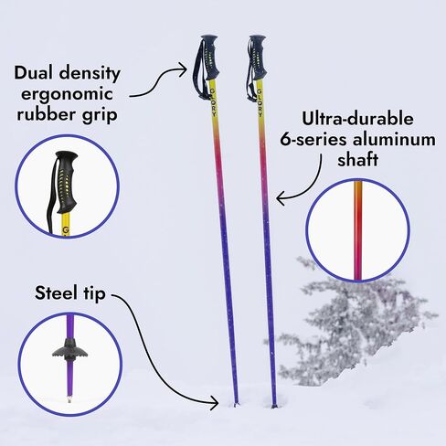 Ski Poles for Adults by Glory Poles - Ultra Durable Downhill 6 Series Aluminum Shaft Ski Poles for Men and Women - Snow Skiing Gear for All Mountain, Free Style Skiing in Saudi Arabia