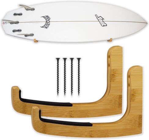 Surfboard Rack Wall Mounted | fits Shortboards, Fishes, and Midlength Surfboards | Bamboo Construction | Hardware Included (Bamboo - Oil Finish) in Saudi Arabia