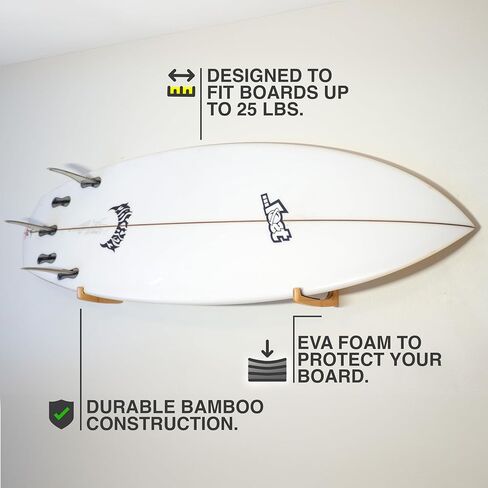 Surfboard Rack Wall Mounted | fits Shortboards, Fishes, and Midlength Surfboards | Bamboo Construction | Hardware Included (Bamboo - Oil Finish) in Saudi Arabia