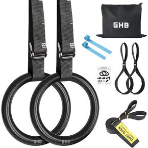 GHB Gymnastic Rings Gym Rings 1.1" Olympic Rings Adjustable Straps Pull Up Rings Sets for Workout Bodyweight Fitness Training