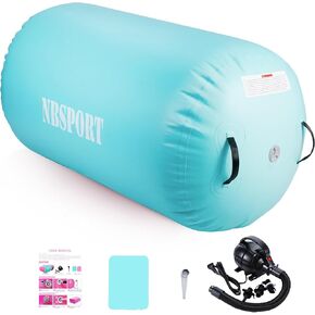 Air Barrel - Air Roller Gymnastics Barrel, Air Mat Tumble Track Gymnastics Equipment Inflatable Tumbler Back Handspring Trainer with Pump for Home Cheerleading