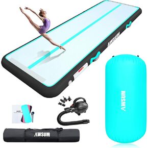 AWSUM 13ft Gymnastics Mat with 3.3ft L x 2ft Diam Air Barrel Roller Tumbling Backbend Trainer for Inflatable Gymnastics Springboard Handspring Equipment, with Electric Pump