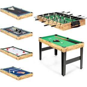 GYMAX Multi Game Table, 10 in 1 Combo Game Table w/Foosball Table, Hockey, Pool Table, Ping Pong, Shuffleboard, Bowling & 4 Board Games, Game Tables for Game Room, Home, Family