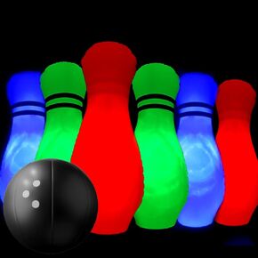 Kids Bowling Toys Set,Large Inflatable Light up Bowling,6 Glow Pins+1 Ball Bowling Pins Games for Kids Indoor Outdoor,Great Game for Boys Girls Christmas Gift