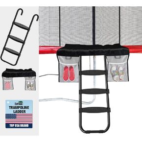 Eurmax USA Universal Easy-to-Assemble Trampoline Ladder, 3 Steps with Wide Steps, Trampoline Storage Bag, 220 lbs Capacity Trampoline Accessories for Children Kids, Black