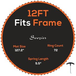 Soozier Trampoline Replacement Mat, Fits 12' Trampoline with 72 V Hooks, 5. 5" Springs, Trampoline Mat with 8 Rows of Stitching, Spring Pull Tool Spring, Frame not Included