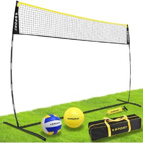 12FT Portable Volleyball Training Net Equipment Set with 2 Volleyball,Pump and Carry Bag.Outdoor/Indoor Freestanding Volleyball Practice Net 3 Adjustable Height for Backyard,Driveway,Beach