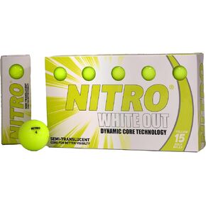Nitro Long Distance Peak Performance Golf Balls (15PK) All Levels White Out 70 Compression High Velocity White Hot Core Long Distance Golf Balls USGA Approved-Total of 15-Yellow