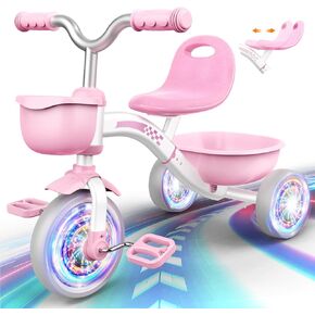 Toddler Tricycle for 2-5 Year Olds, Toddler Bike Baby, Toys for Ages 2-4, 3-Level Adjustable Seat, 2 3 4 5 Year Old Girl Birthday Gifts Pink
