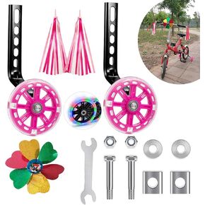 Training Wheels,Flash Mute Wheel Mounted Kit,We added small windmills and streamers to bring more joy to children while riding，Suitable for 12 14 16 18 20 inch Single Speed Bicycles