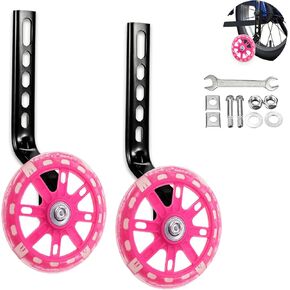 Training Wheels for Children's Bicycle Stabiliser Flash Mute Wheel Bicycle Stabiliser Mounted Kit for 12 14 16 18 20 Inch Bike, 1 Pair (Black)