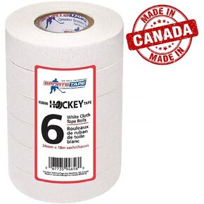 SportsTape White Hockey Tape - for Sticks and Grips, Durable Cloth and Easy Tear (6 Pack)