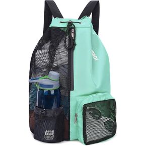 WANDF Swim Bag Mesh Drawstring Backpack with Wet Pocket for Swimming, Gym, and Workout Gear