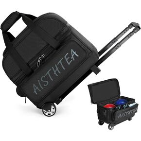 Bowling Ball Bag with Wheels, 2 Ball Trolley Bowling Bags with Large Separate Shoe Compartment and Oversized Accessory Pocket