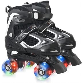 Nattork Kids Roller Skates للأولاد والبنات والأطفال، 4 مقاسات زلاجات رباعية قابلة للتعديل مع جميع العجلات المضيئة - هدية عيد ميلاد للرياضات الداخلية والخارجية