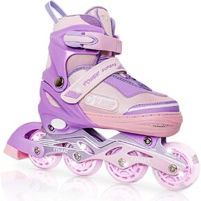 Adjustable Inline Skates for Girls Kids Children Beginners, Purple Pink Inline Roller Skates with Light Up Wheels for Kids and Youth for Indoor Outdoor Sports