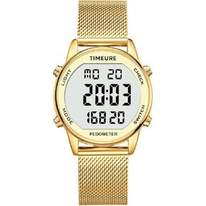 Women's Step Counter Pedometer Watch with Stainless Steel Bracelet, Stylish Design, No App, No Charging Needed for Step, Calorie, Distance, Alarm, Countdown Timer，TU-2401