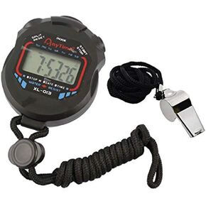 AKOAK Sports and Referee Digital Stopwatch Timer/W Bonus Stainless Steel Coach Whistle with Lanyard