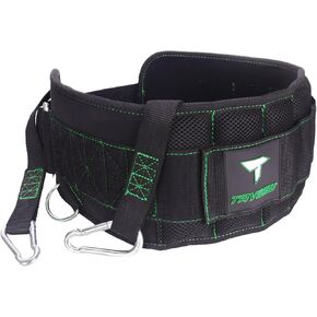 Heavy Duty Workout Dip Belt for Pullups, Sled Pull Attachment, Gym, Fitness, Training, Strength and Weightlifting (Black&Green)