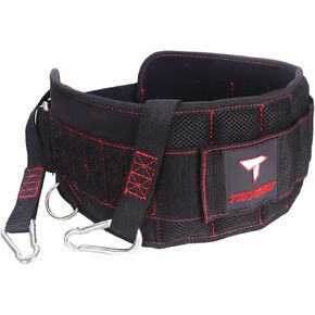 Heavy Duty Workout Dip Belt for Pullups, Sled Pull Attachment, Gym, Fitness, Training, Strength and Weightlifting (Black&Red)
