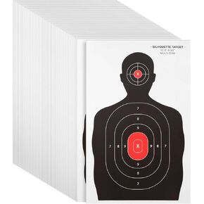 Juvale 50 Pack Paper Shooting Targets for Range, Bulk for Hunting, Silhouette with Red Bullseye (14x22 in)
