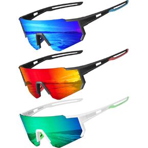 3PACK Polarized Sports Sunglasses for Men Outdoors Mountain Cycling UV400 Protection Sun Glasses Big Frame Goggles