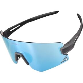 SQUALO Polarized Sports Sunglasses, UV Protection Cycling Sunglasses for Women Men, Windproof Goggles with Mirror Lens
