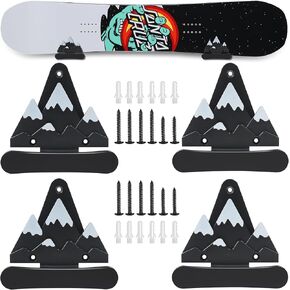 2pcs Snowboard Wall Mount with Hooks, Snowboard Skateboard Hanging Wall Rack, Garage Storage Brackets, Snowboard Display Stand, Wall Art (Black＆White)