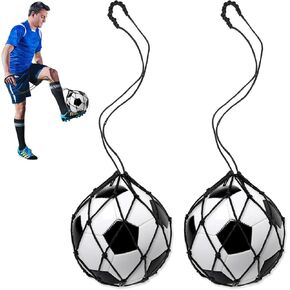 2PCS Football Kick Trainer Soccer Ball Net Kicker Soccer Return Trainer Net Fits Ball Size 3, 4, 5, Kick Throw Solo Practice Training Aid, Adjustable Waist Belt Soccer Ball Trainer Net