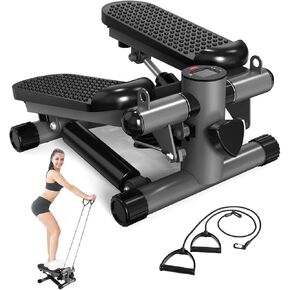 Steppers for Exercise at Home, Mini Stair Stepper with Resistance Bands, Portable Under Desk Stepper Workout Step Machine 300 lbs Weight Capacity